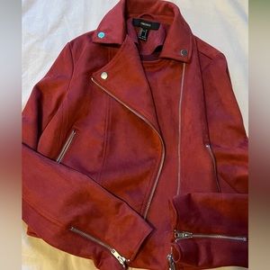 Faux suede red motorcycle jacket